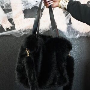 Elegant Black Faux Fur Tote Bag
